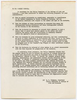 Policy Committee for the College of Arts and Sciences – Proposal for the Establishment of an Annual Lectureship, ca. 01 March 1955