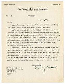 16 August 1927: To: Roy W. Howard. From: Edward J. Meeman.