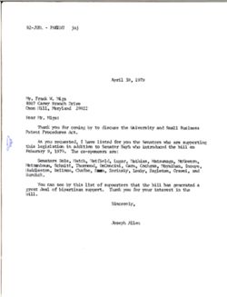 Letter from Joseph Allen to Frank W. Miga, April 30, 1979