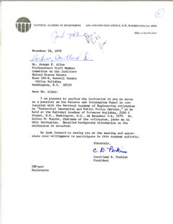 Letter from Courtland E. Perkins of the National Academy of Engineering to Joseph Allen, November 28, 1979