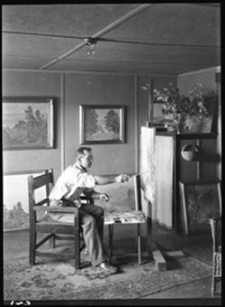 Dale Bessire in his studio (6 7/10x5 negative)