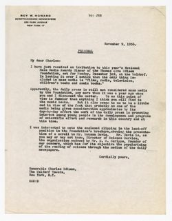 9 November 1956: To: Charles Edison. From: Roy W. Howard.