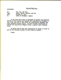 Memo from Kevin, Marcia, Jessica, and Joe re Draft of November 1 Speech, October 26, 1979