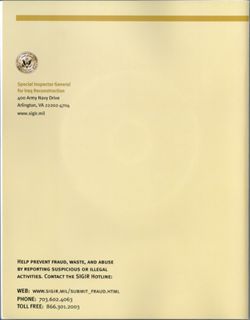 Iraq Reconstruction (Special Inspector General for Iraq Reconstruction: SIGIR): Report (Quarterly), 2006 Oct 30