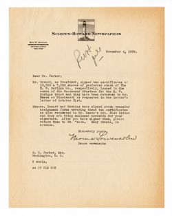 4 November 1939: To: George B. Parker. From: Roy W. Howard.