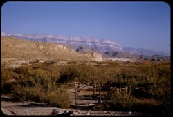 View across Rio Grande at Boquillas to sunlit ridge of the Sierra del Carmen in Mexico, late afternoon.