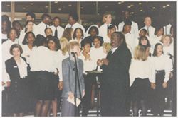 Members of the IU Afro-American Choral Ensemble and Phyllis Klotman