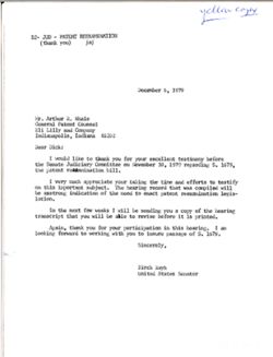 Letter from Birch Bayh to Arthur R. Whale of Eli Lilly and Company, December 6, 1979