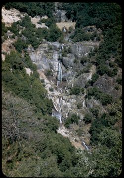 Multiple falls below Granite Spring. Road up to Sequoia National Park. California.