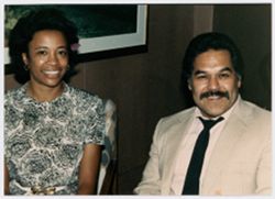 Luis Valdez with Gloria Gibson during Pan Am Festival