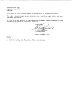 Letter from E. Cordell Lundahl of Ezra C. Lundahl Inc. to Birch Bayh, September 13, 1979