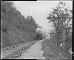 Vandalia railroad at Spencer cut, with locomotive and cars