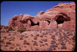 Distant view of formation containing the Double Arch - Arches Nat'l Mon.