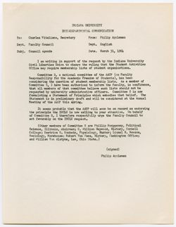 19: Letter from I.U Civil Liberties Union by Professor Wallace Williams Regarding Requirements for Continuance of Registration, ca. 31 March 1964
