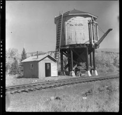 "Rio Grande" water tower at railroad tracks