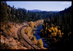 View SE up Feather River Canyon below Feather River Inn. Plumas co., California.
