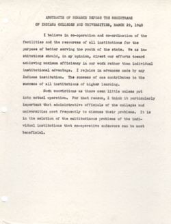 "Abstracts of Remarks Before the Registrars of Indiana Colleges and Universities" March 29, 1940