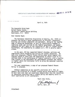 Letter from Karl G. Harr, Jr. to Birch Bayh, April 6, 1979