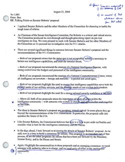 Memo from Ben to LHH re Talking Points on Senator Roberts’ proposal, August 23, 2004
