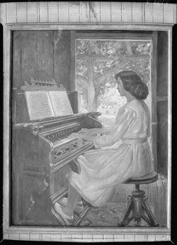 Girl at organ, painting by Osgood