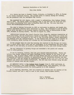Memorial Resolution for Lila Curtis, ca. 06 November 1962