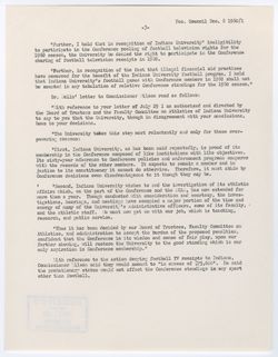 08: Statements by Commissioner Wilson and President Wells on Athletic Penalties Inflicted on IU, ca. 29 November 1960