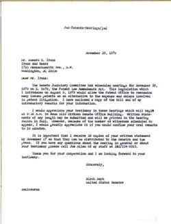 Letter from Birch Bayh to Edward S. Irons, November 20, 1979