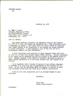 Letter from Birch Bayh to Paul L. Gomory of Phillips Petroleum Company, November 26, 1979