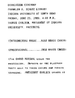 Franklin D. Schurz Library Dedication Ceremony 23 Jun 1989