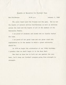 "Remarks at Reception for Football Team," January 3, 1968