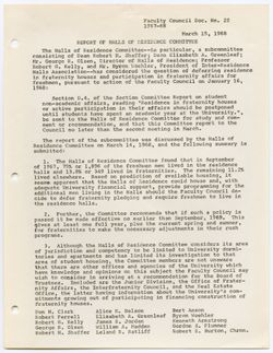 22: Report of the Halls of Residence Committee, 15 March 1968