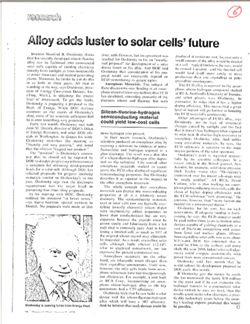 Alloy adds luster to solar cells' future,Chemical Week, January 3, 1979