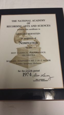 Grammy Nomination Award 1974 - Classical Performance, Orchestra (Mahler)