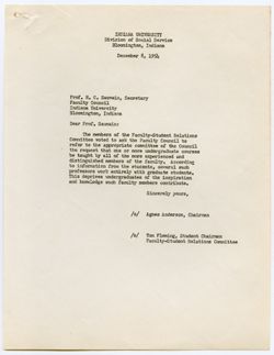 Committee on Faculty-Student Relations - Letter Requesting that More Experienced Faculty Teach Undergraduate Courses, 08 December 1954