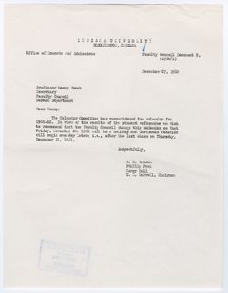 09: Recommendation of the Calendar Committee Regarding Changes in the Thanksgiving and Christmas Vacations for 1961-62 Calendar, 27 December 1960