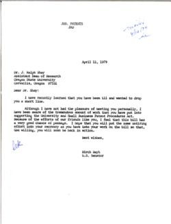 Letter from Birch Bayh to J. Ralph Shay of Oregon State University, April 11, 1979
