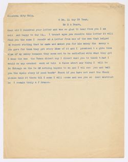 Dranes (OK City) to E. A. Fearn, about payments to session musicians, August 11, 1928