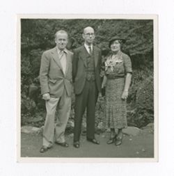 Roy W. Howard, another man, and Margaret Howard in Cryptomeria Grove