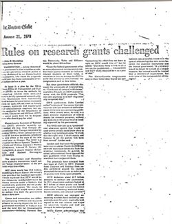 John O. Membrine, Rules on research grants challenged,Boston Globe, August 21, 1978