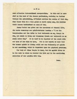 8 February 1949: Letter regarding the death of Miles Vaughn.