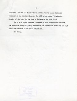 "Remarks for Introduction of George Craig." -Indiana University Auditorium October 8, 1952