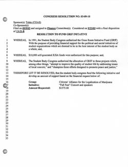 03-09-10 Resolution to Fund GRIF Initiative (Citizen’s Alliance for the Legalization of Marijuana)