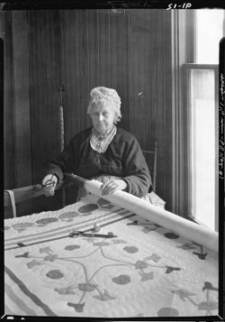 Mrs. Bartley, quilting
