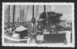 Hoagy Carmichael and Ruth Carmichael posing at a marina.