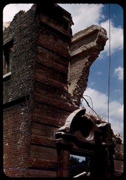 Wrecking old 1895 church at 56th & Dorchester. Cushman