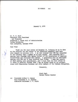 Letter from Birch Bayh to F. R. Ford of Purdue University, January 9, 1979