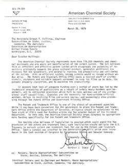 Letter from Gardner W. Stacy of the American Chemical Society to Senator Ernest F. Hollings, March 26, 1979