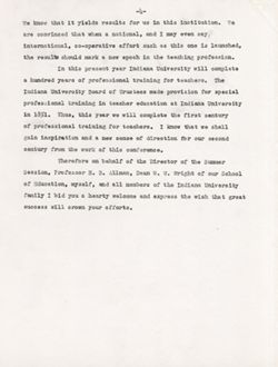 "Remarks for Greetings to National Commission on Teacher Education and Professional Standards of National Education Association." -Indiana University Men's Quad. June 27, 1950