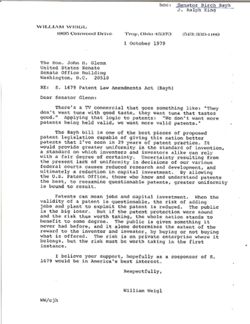 Letter from William Weigl to Senator John H. Glenn, October 1, 1979