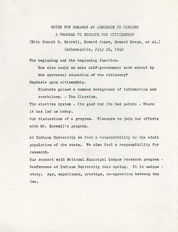 "Notes for Remarks at Luncheon to Discuss a Program to Educate for Citizenship." - Indianapolis July 22, 1940